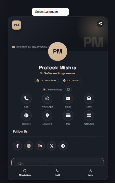Prateek Mishra’s digital visiting card